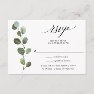 Eukalyptusgrün Schwarz-weiße Hochzeit RSVP Begleitkarte
