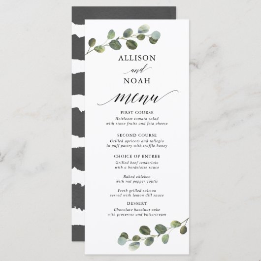 Eukalyptusgrün Schwarz-weißes Menü Programm (Vorne/Hinten)