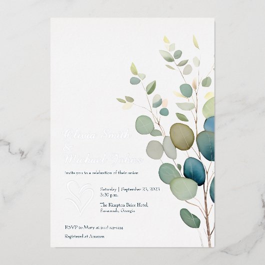 Eukalyptusgrün Silver Wedding Einladung (Vorderseite)