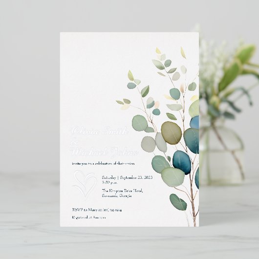 Eukalyptusgrün Silver Wedding Einladung (Stehend vorne)