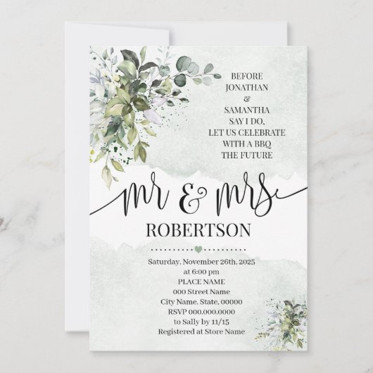 Eukalyptusgrün sukkulent, bevor ich dusche einladung (Vorderseite)