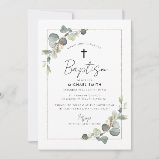Eukalyptusgrün - Taufe Einladung (Vorderseite)