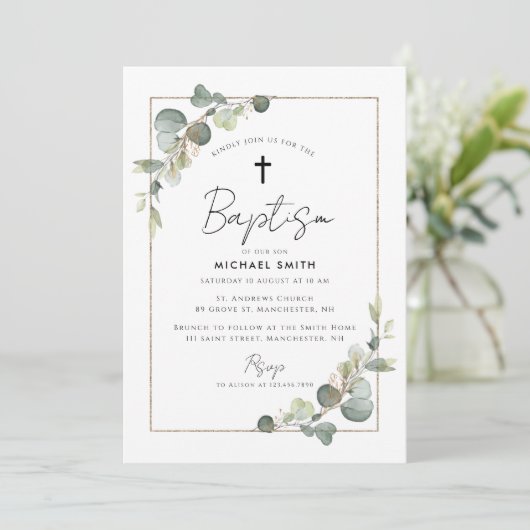 Eukalyptusgrün - Taufe Einladung (Stehend Vorderseite)