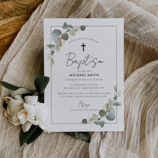 Eukalyptusgrün - Taufe Einladung