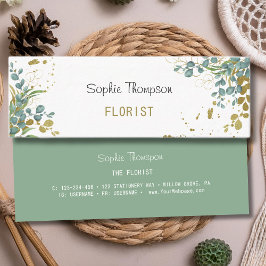 Eukalyptusgrün und Goldgold-Blätter Mini Visitenkarte