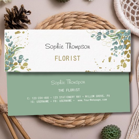 Eukalyptusgrün und Goldgold-Blätter Mini Visitenkarte