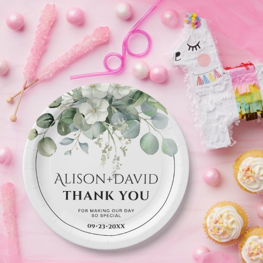 Eukalyptushochzeit mit weißer Blume Pappteller (Party)