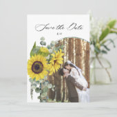 Eukalyptuskarte mit rustikaler Sonnenblume Save th Save The Date (Stehend Vorderseite)