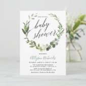 Eukalyptuskranke geschlechtsneutrale Babydusche Einladung (Stehend Vorderseite)