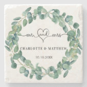 Eukalyptuskranz Hochzeitsmahl m r Save the Date Steinuntersetzer (Vorderseite)