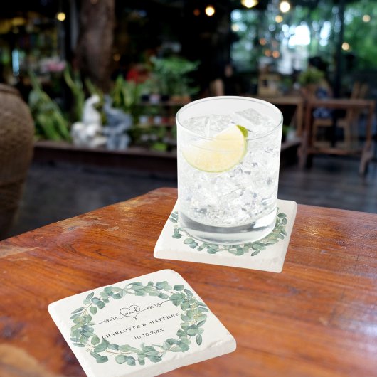 Eukalyptuskranz Hochzeitsmahl m r Save the Date Steinuntersetzer