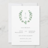 Eukalypus Monogramm Save the Date Einladung (Vorderseite)