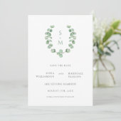 Eukalypus Monogramm Save the Date Einladung (Stehend Vorderseite)