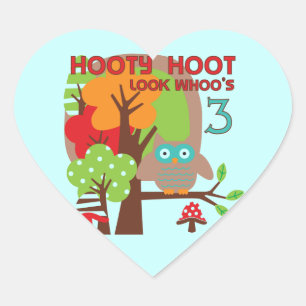 Eule 3. Geburtstag T - Shirt und Geschenke Herz-Aufkleber