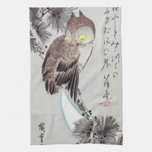 Eule an einer Kiefer im Mondlicht, Hiroshige, Ukiy Geschirrtuch