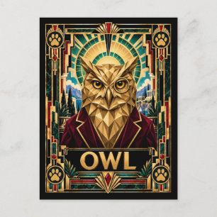 Eule, Art Deco Wildlife Postkarte