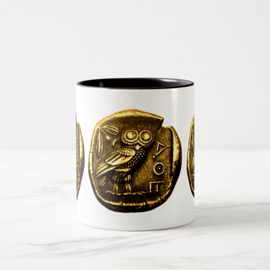 Eule auf altgriechischer Münze Zweifarbige Tasse (Mittel)