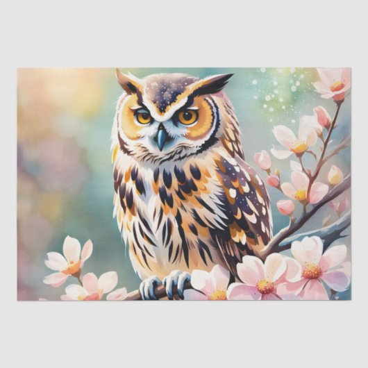 Eule auf Apfelblüten Seidenpapier (Vorderseite)