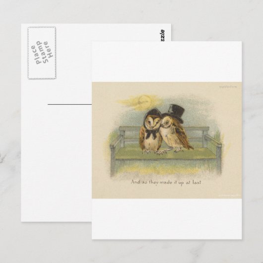 Eule auf Bank Postkarte (Vorne/Hinten)