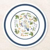 Eule auf Baumstumpf Vögel Blätter Kandy Canes Runder Pappuntersetzer (Vorderseite)