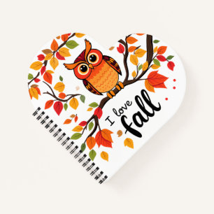 Eule auf Baumzweig, ich liebe Herbst-Design Notizblock