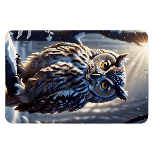 Eule auf Baumzweig im Schneewald Magnet (Horizontal)