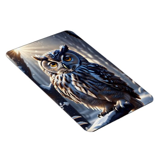 Eule auf Baumzweig im Schneewald Magnet (Rechte Seite)