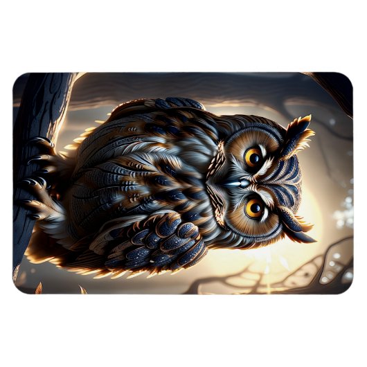 Eule auf Baumzweig im Wald Magnet (Horizontal)