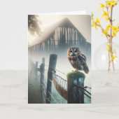 Eule auf dem alten Zaunpfosten zum Geburtstag Karte (Gelbe Blume)