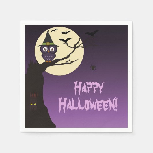 Eule auf dem Baumzweig Halloween Paper Napkins Serviette (Vorderseite)