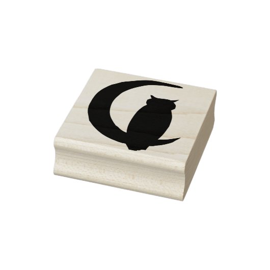 Eule auf dem Halbmond Silhouette Kunst Briefmarke Gummistempel (Stempel)