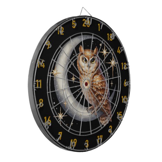 Eule auf dem Mond Dartscheibe (Vorderseite Links)