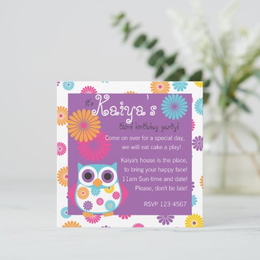 Eule auf der rechten Seite Einladung (Stehend Vorderseite)