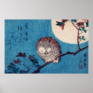 Eule auf einem Ahornzweig unter dem Vollmond, Hiro Poster