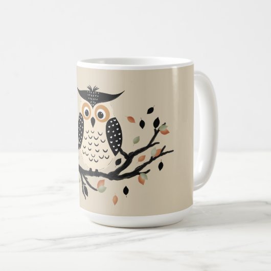 Eule auf einem Ast Kaffeetasse (VorderseiteRechts)