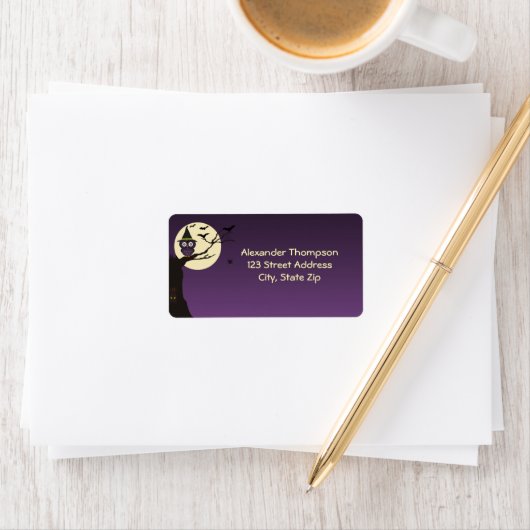 Eule auf einem Baumzweig Halloween-Adressetikett Adressaufkleber (Insitu)