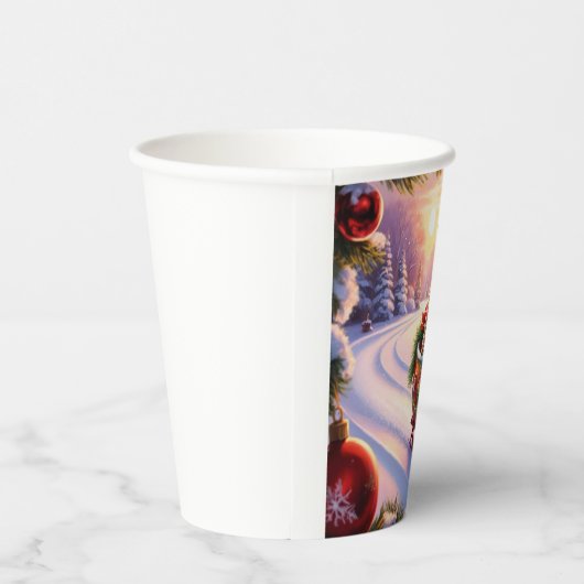 Eule auf einem Schlitten während der Ferien Pappbecher (Rechts)