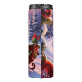 Eule auf einem Schlitten während der Ferien Thermosbecher (Rückseite)