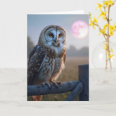 Eule auf einem Zaun mit rosa Mond Karte (Gelbe Blume)