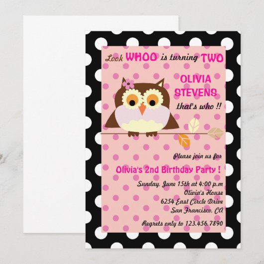 Eule auf einer Niederlassung - Einladung (Vorne/Hinten)