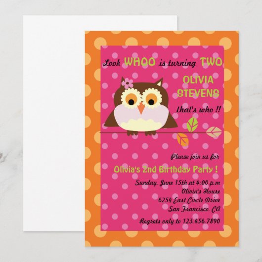 Eule auf einer Niederlassung - Einladung (Vorne/Hinten)