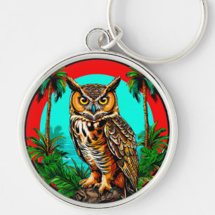 🦉 Eule auf Felsen Tropische Szene🦉 Schlüsselanhänger