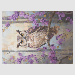 Eule auf lila Blumen Malerei Decoupage Seidenpapier