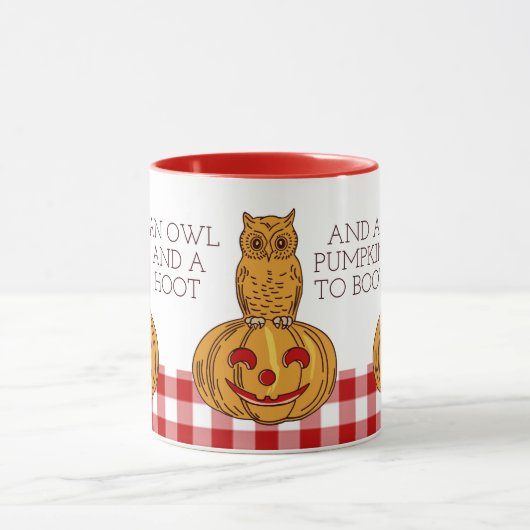Eule auf Pumpkin Gingham Pattern Tasse (Zentrum)