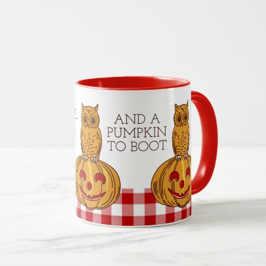 Eule auf Pumpkin Gingham Pattern Tasse (VorderseiteRechts)