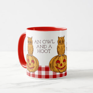 Eule auf Pumpkin Gingham Pattern Tasse