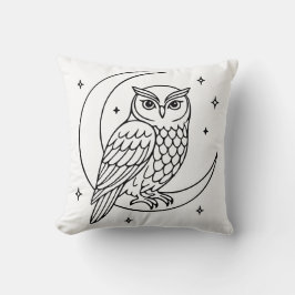 Eule auf zunehmendem Mond mit Line-Art-Sternen Kissen