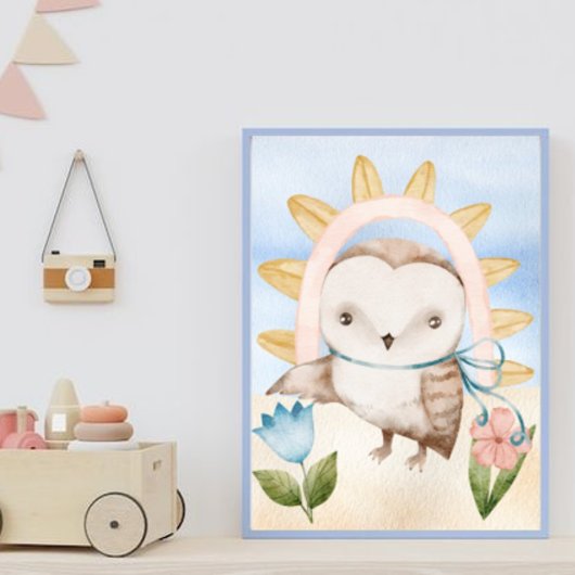 Eule, Babytiere, Boho, Blume, Regenbogen Poster