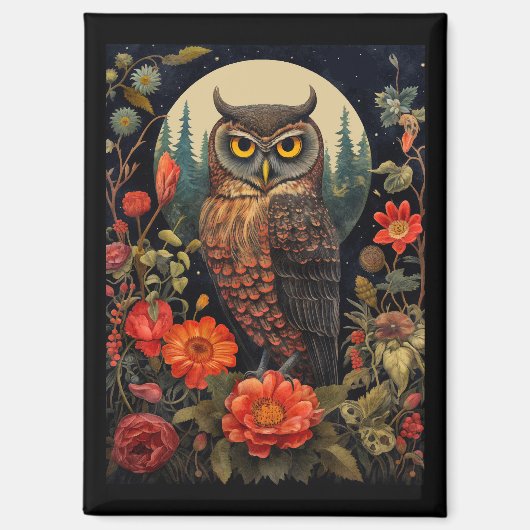 Eule bei Nacht mit Vollmond Magnet (Vorderseite)