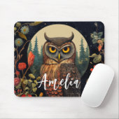 Eule bei Nacht mit Vollmond Mousepad (Mit Mouse)